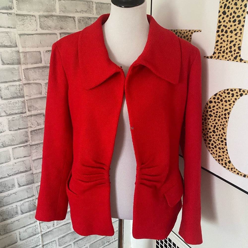 Lafayette 148 New York virgin wool red blazer suit jacket size 16